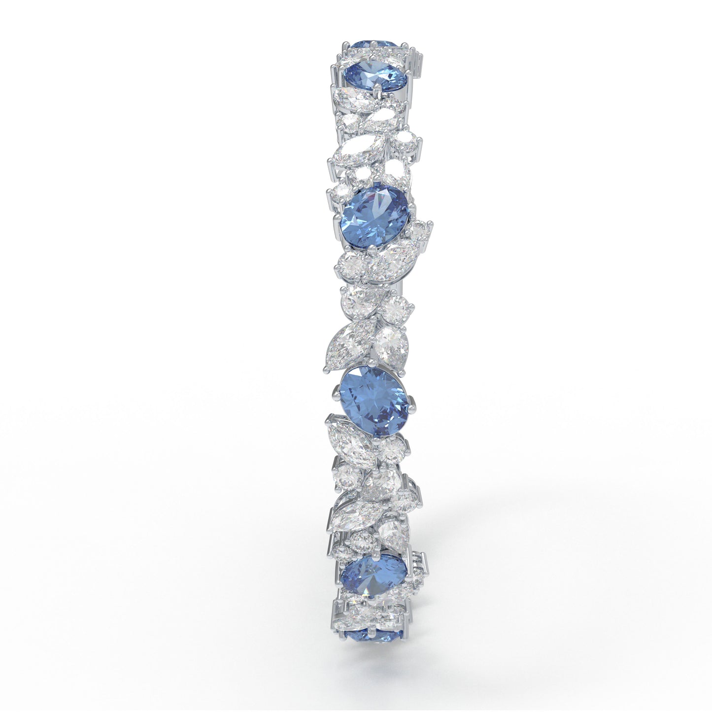 Handmade Gorgeous Lab - Grown Sapphire & Diamond Bracelet, 9K/14K/18K White Gold Optional, Total Weight 10CT/12CT/15CT