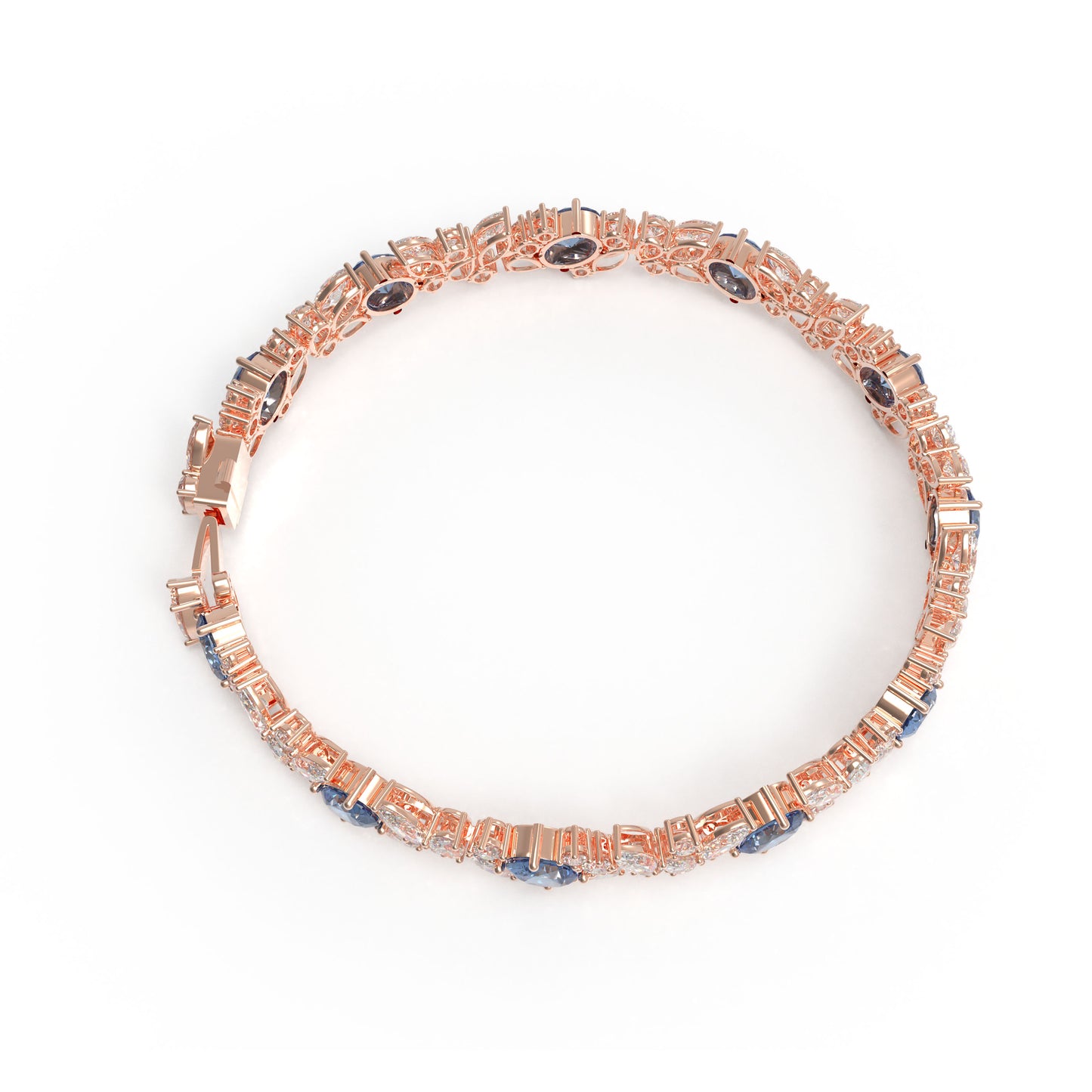 925 Sterling Silver 14K Rose Gold Plated Marquise Bracelet – 11 Lab-Created Marquise Sapphires & 33 Pear Moissanite, 10ct/12ct/15ct Total Carat, Luxury Jewelry Gift for Wife, Mother, Sister