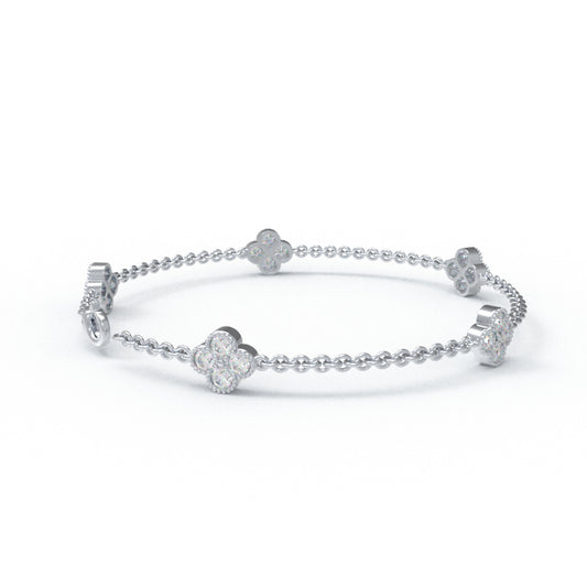 925 Sterling Silver Four Leaf Clover Lucky Bracelet with 20 Moissanite Stones - Adjustable Women's Bracelet for Daily Wear, Ideal Gift for Mother's Day, Women's Day, New Year, Birthday, Anniversary