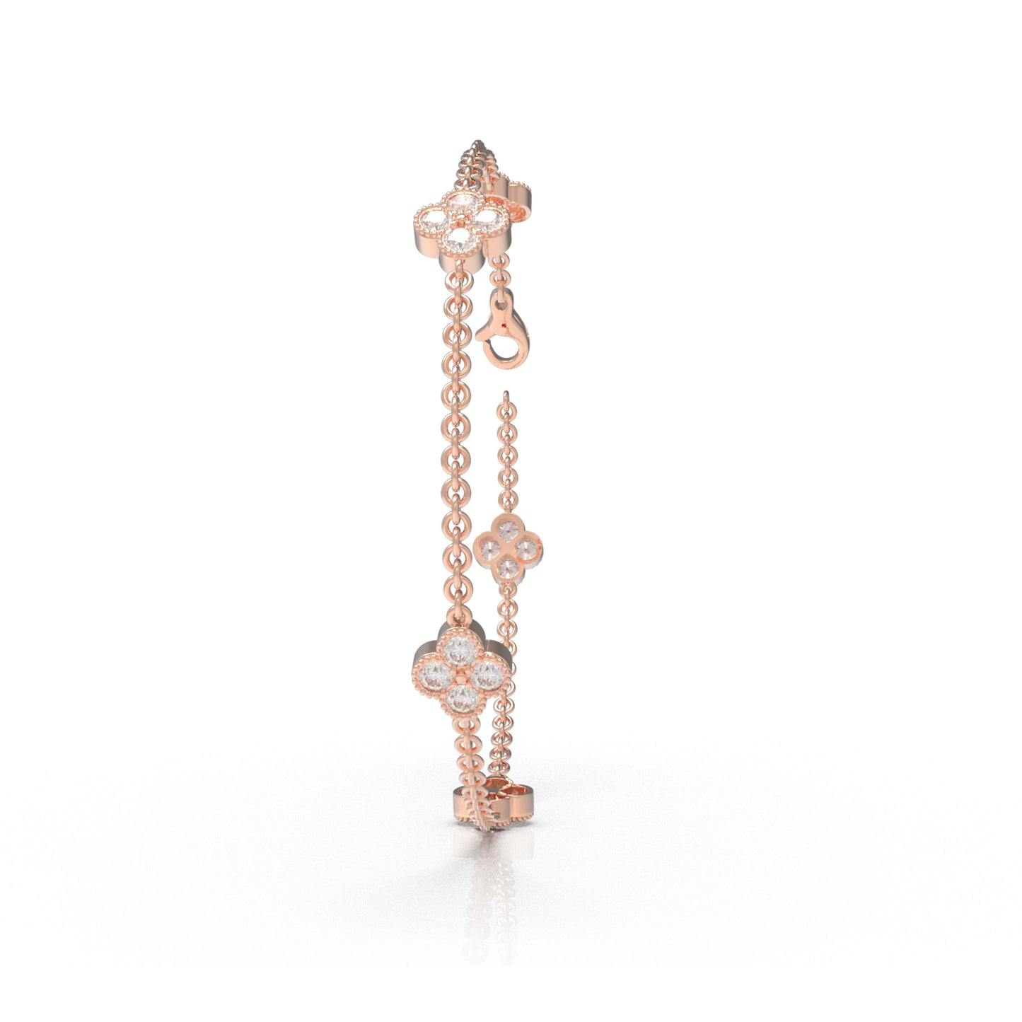 Handmade Four - Leaf Clover Bracelet with Lab - Grown Diamonds (VVS1 - VVS2 Clarity) in 9K/14K/18K Rose Gold