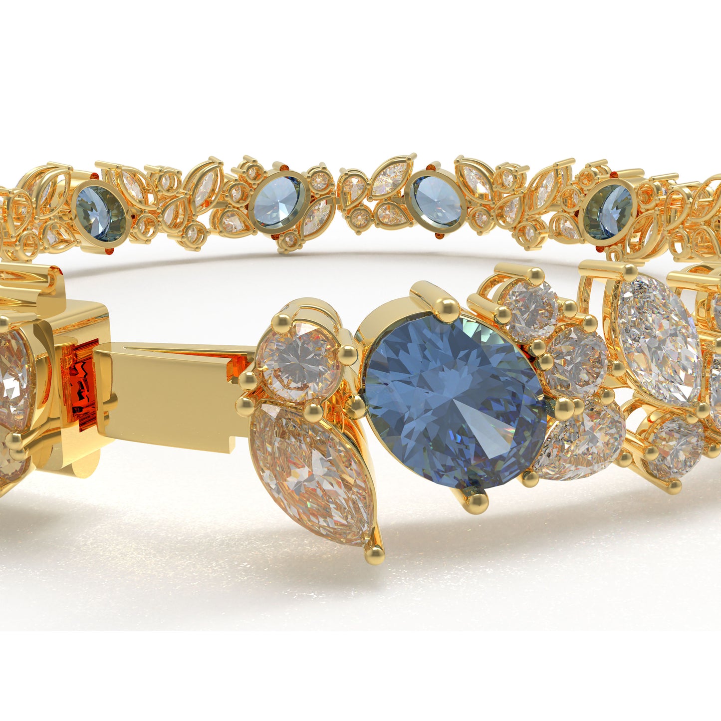 Handmade Gorgeous Lab - Grown Sapphire & Diamond Bracelet, 9K/14K/18K Yellow Gold Optional, Total Weight 10CT/12CT/15CT