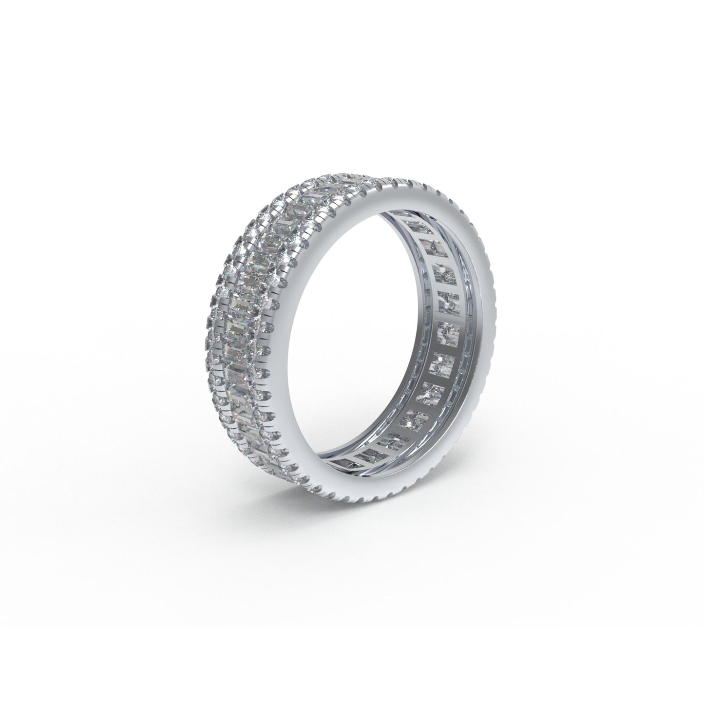 925 Silver Eternity Ring – 96 Round & 45 Baguette Moissanite – Engagement Wedding Band