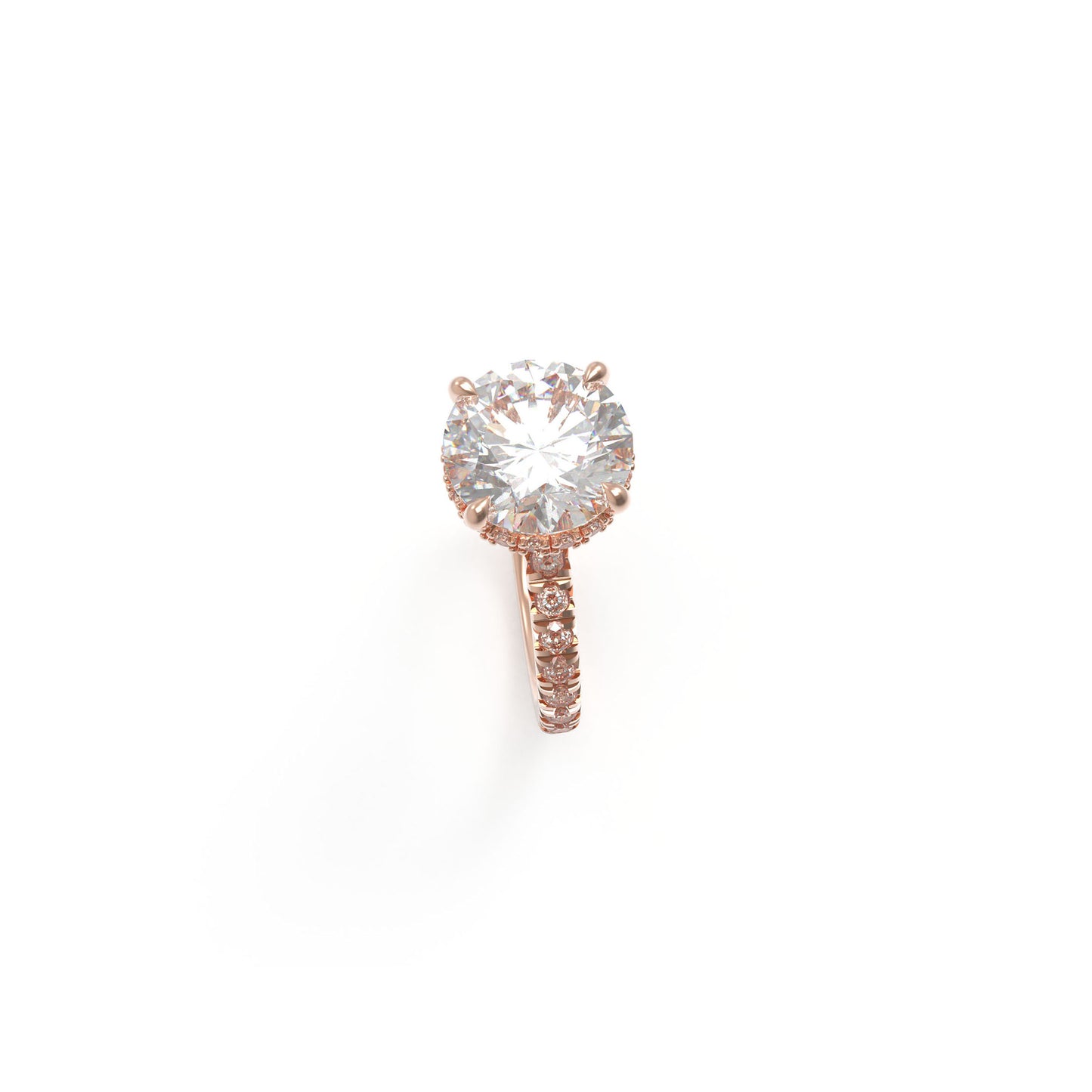 Handmade Rose Gold Engagement & Wedding Ring - 1CT/2CT/3CT Main Stone, 0.5CT Side Stones, 9K/14K/18K Rose Gold Options