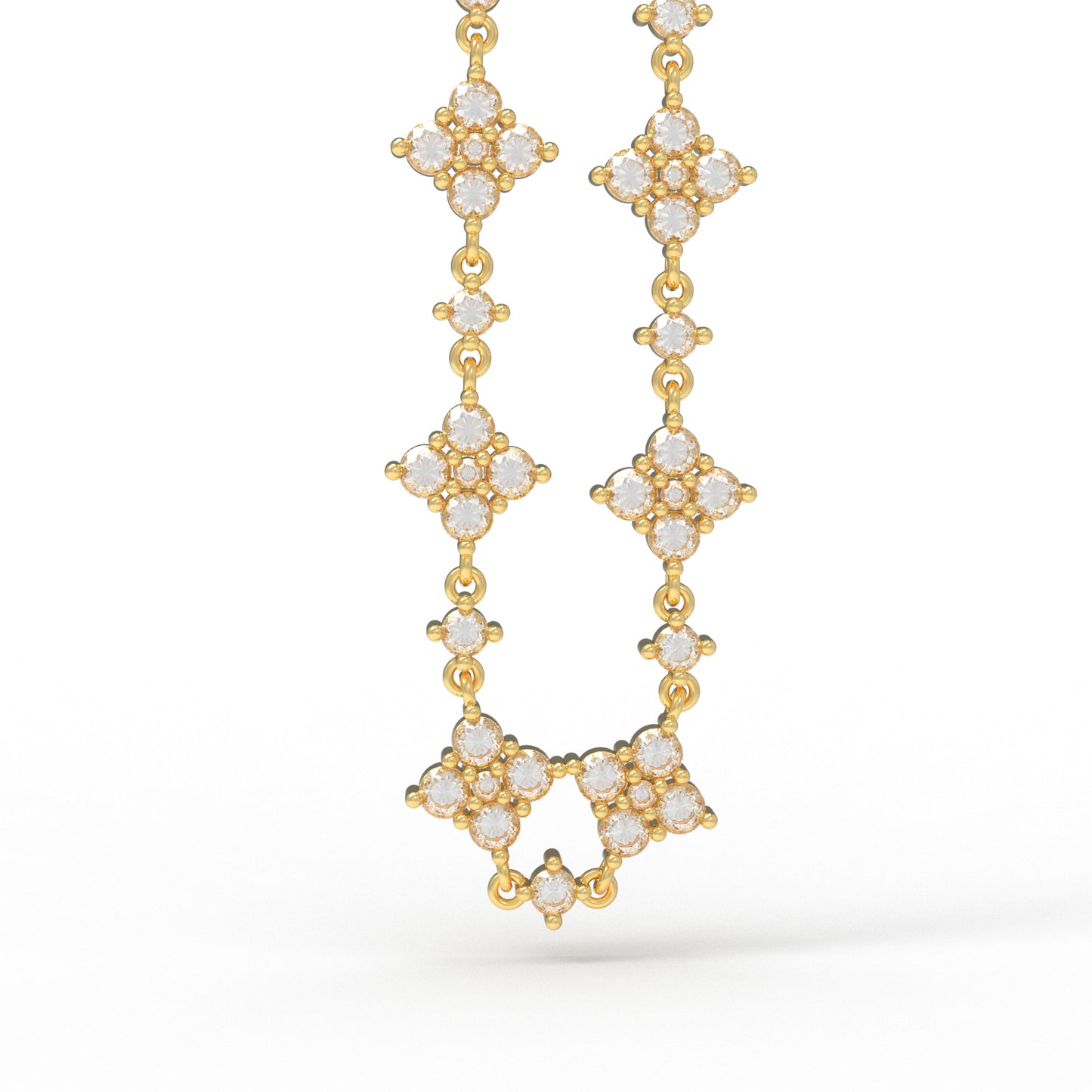 Ophelia Eternity Women's Yellow Gold Four Leaf Clover Bracelet | 2ct/3ct Lab Diamond | Adjustable Lucky Jewelry for Anniversary, Mother's Day Gift