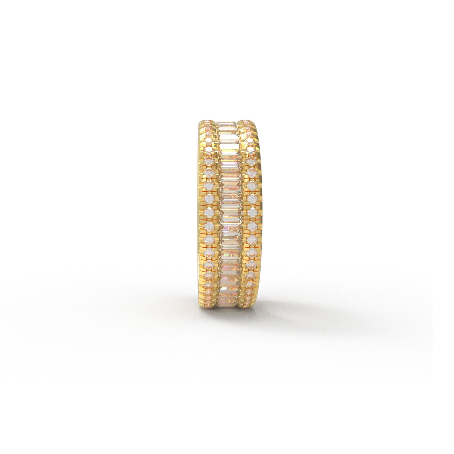 14K Gold Plated Eternity Ring – 96 Round & 45 Baguette Moissanite – Engagement Wedding Band
