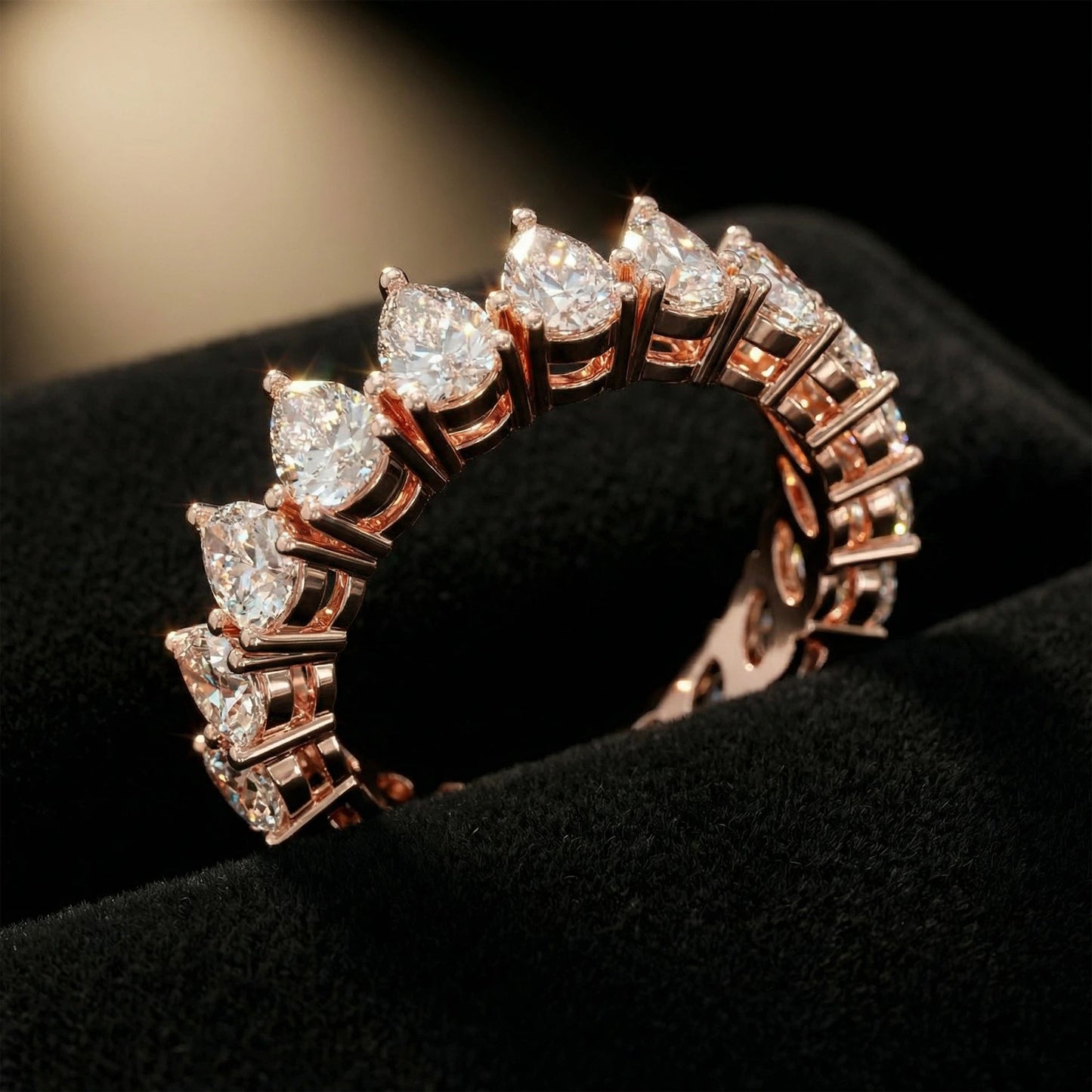 10K/14K Rose Gold Pear Lab Grown Diamond Eternity Band 3CT Wedding Proposal Anniversary Ring