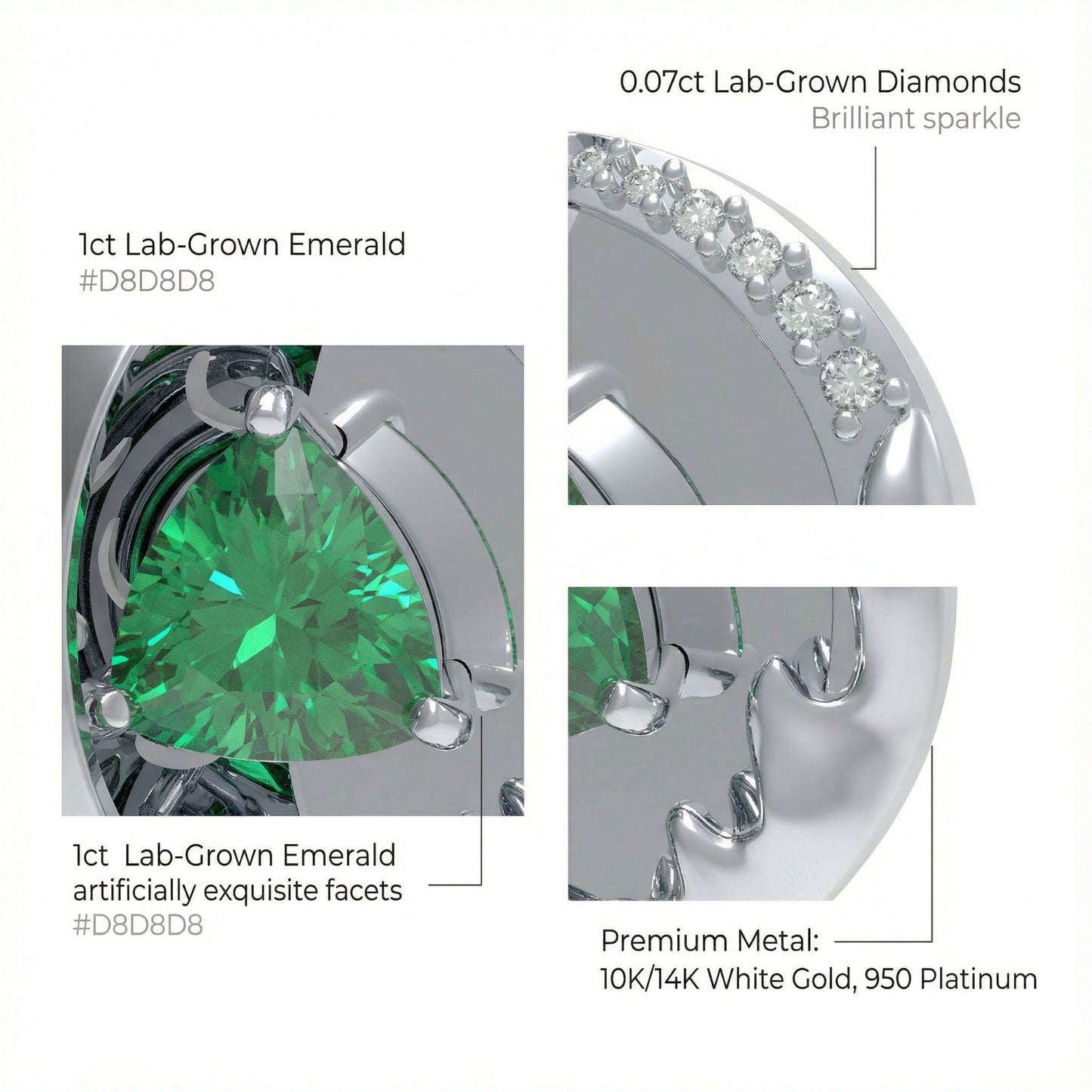 Lab-Grown 1CT Emerald Pendant Necklace with 6 VVS1-VVS2 D-E Color Diamonds, 10K/14K White/Yellow/Rose Gold & Platinum, Perfect Gift for Anniversary/Valentine’s Day/Christmas