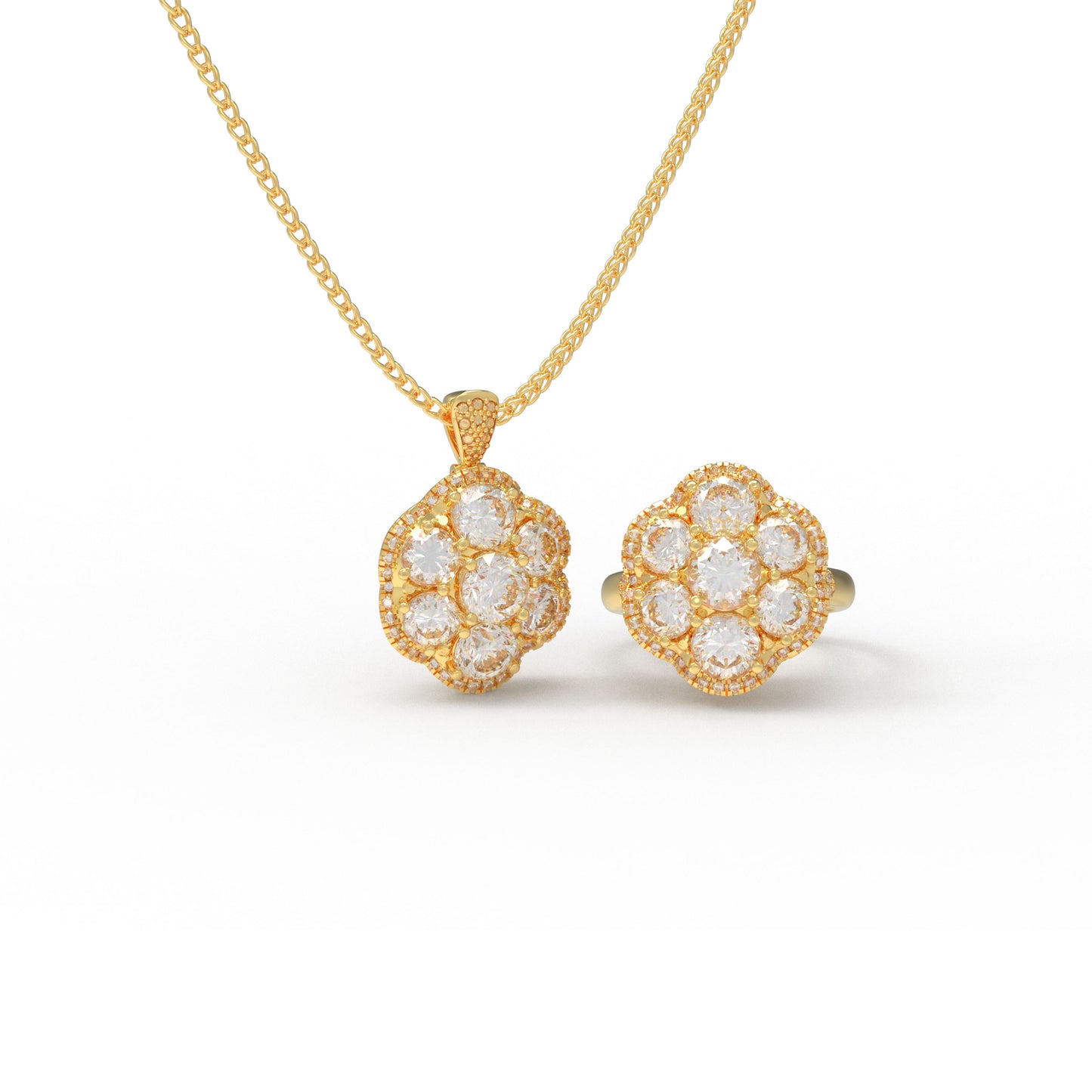 2-in-1 Convertible Lab Grown Diamond Jewelry Set: Pendant Necklace & Ring (10K/14K Yellow Gold, VVS1-VVS2 D-E Color, Handcrafted Luxury)