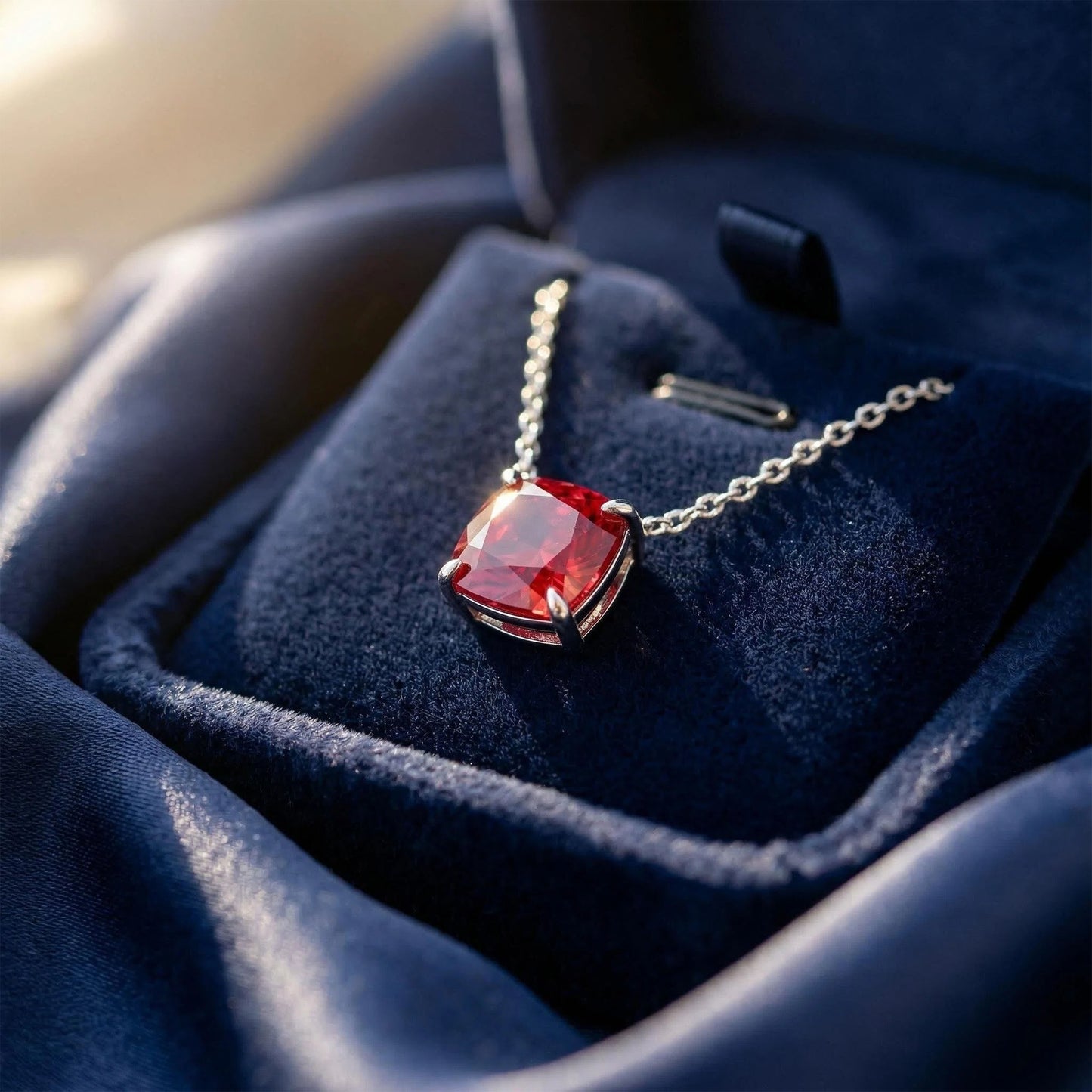 Handmade 925 Sterling Silver Cushion Cut Lab-Grown Ruby Pendant, Luxury Jewelry Gift for Her