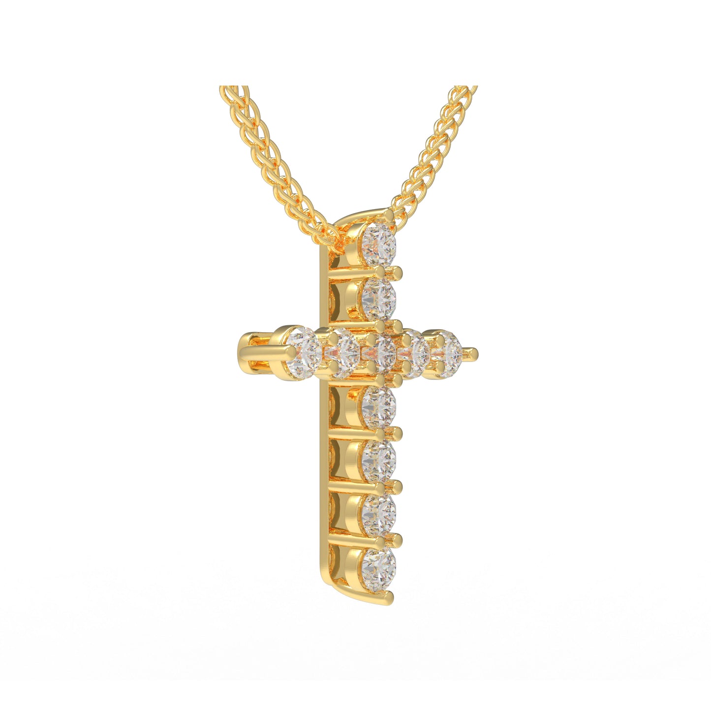 10K/14K Yellow Gold Cross Lucky Pendant Necklace with 0.7ct Lab Grown Diamonds, 11 Stones of 3mm Diameter, Perfect Gift for Women, Girlfriend, Wife, Mom, Client on Birthday, Anniversary, Mother's Day