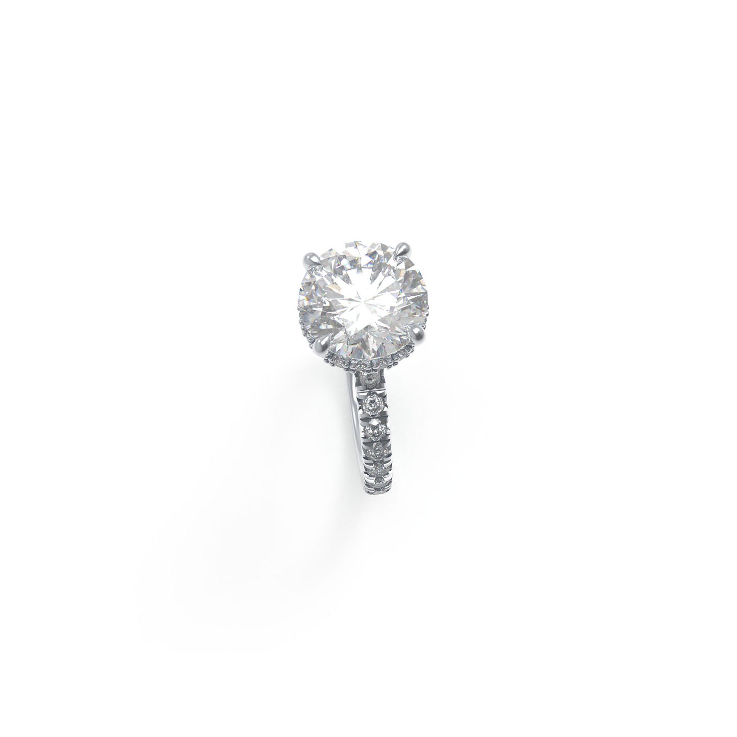 Handmade Engagement Wedding Ring with 1CT/2CT/3CT Main Stone & 0.5CT Side Stones, 9K/14K/18K White Gold Optional