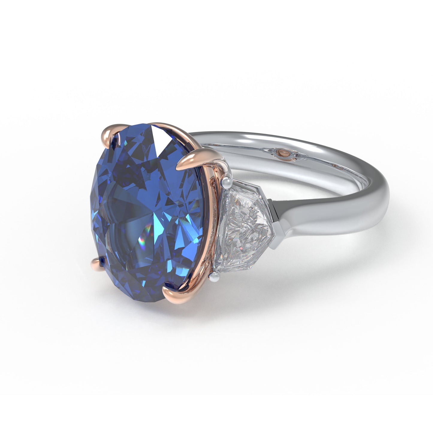 Handmade 3 - Diamond Ring with 2.8CT/4CT Lab - Grown Blue Main Diamond, 9K/14K/18K White Gold, Ideal for Proposal, Wedding, Anniversary