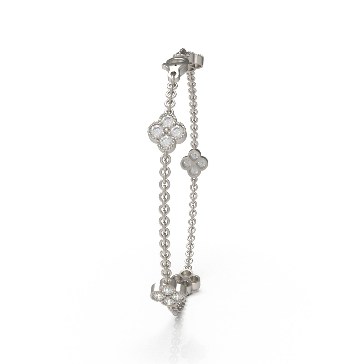 Handmade Four - Leaf Clover Bracelet with Lab - Grown Diamonds (VVS1 - VVS2 Clarity) in 9K/14K/18K White Gold