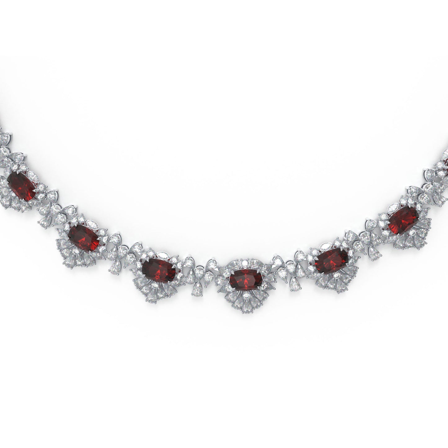 Luxury Handmade Necklace with 16ct Cultured Main Stones & 20ct 432pcs Fancy Shaped Cultured Diamonds, 9K/14K/18K White Gold & Platinum Optional