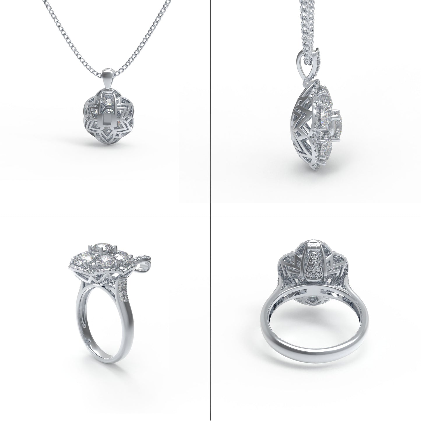 2-in-1 Convertible Lab Grown Diamond Jewelry Set: Pendant Necklace & Ring (10K/14K White Gold, 950 Platinum, VVS1-VVS2 D-E Color, Handcrafted Luxury)