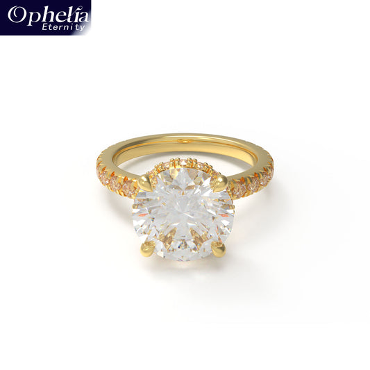 Handmade Gold Engagement and Wedding Ring - 1CT/2CT/3CT Main Stone, 0.5CT Side Stones, 9K/14K/18K Yellow Gold Options
