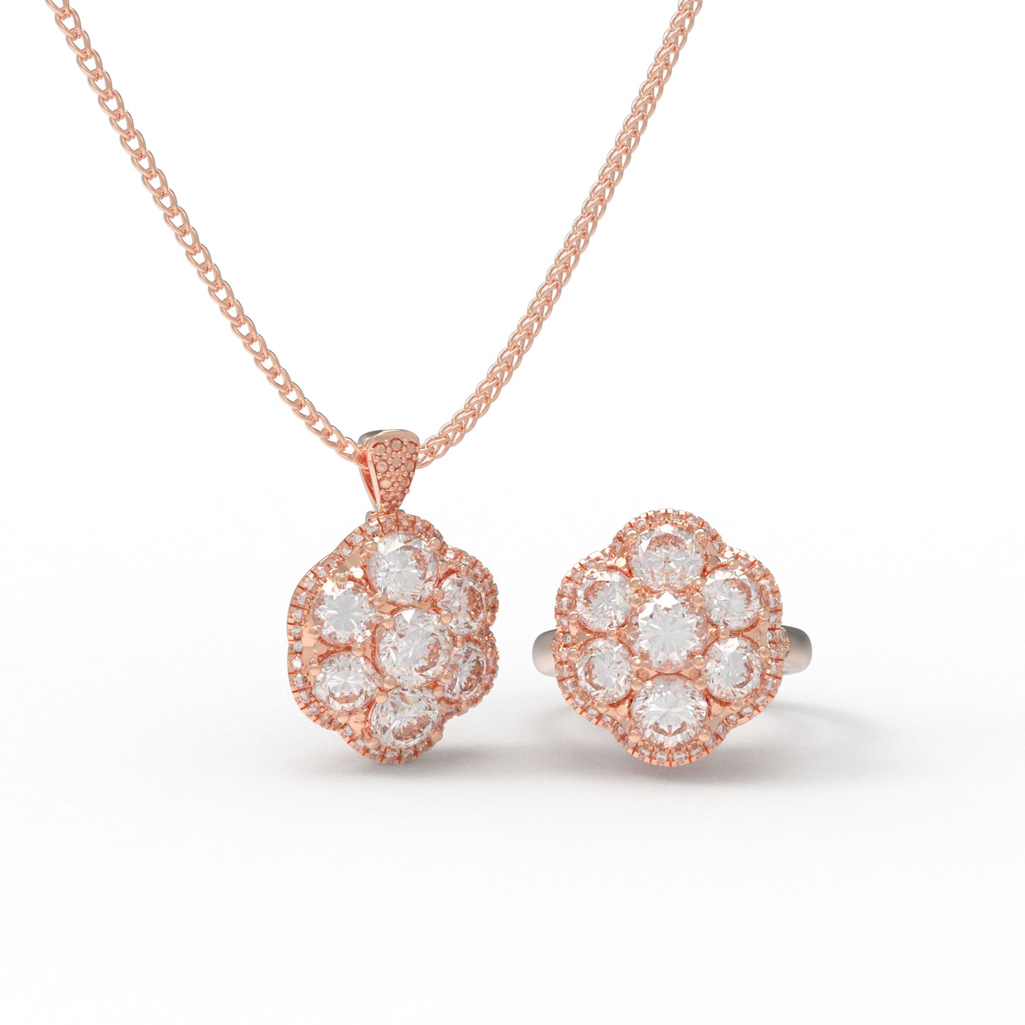 2-in-1 Convertible 3ct Lab Grown Diamond Jewelry Set: Pendant Necklace & Ring (10K/14K Rose Gold, VVS1-VVS2 D-E Color, Handcrafted)