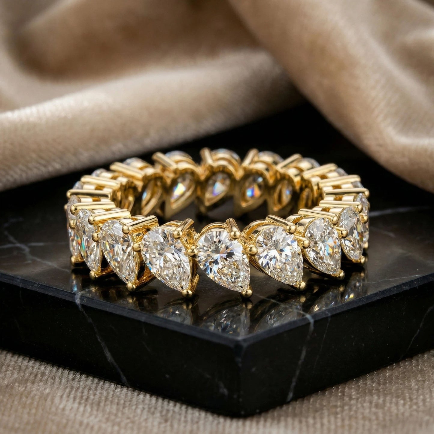 10K/14K Yellow Gold Pear Lab Grown Diamond Eternity Band 3CT Wedding Proposal Anniversary Ring