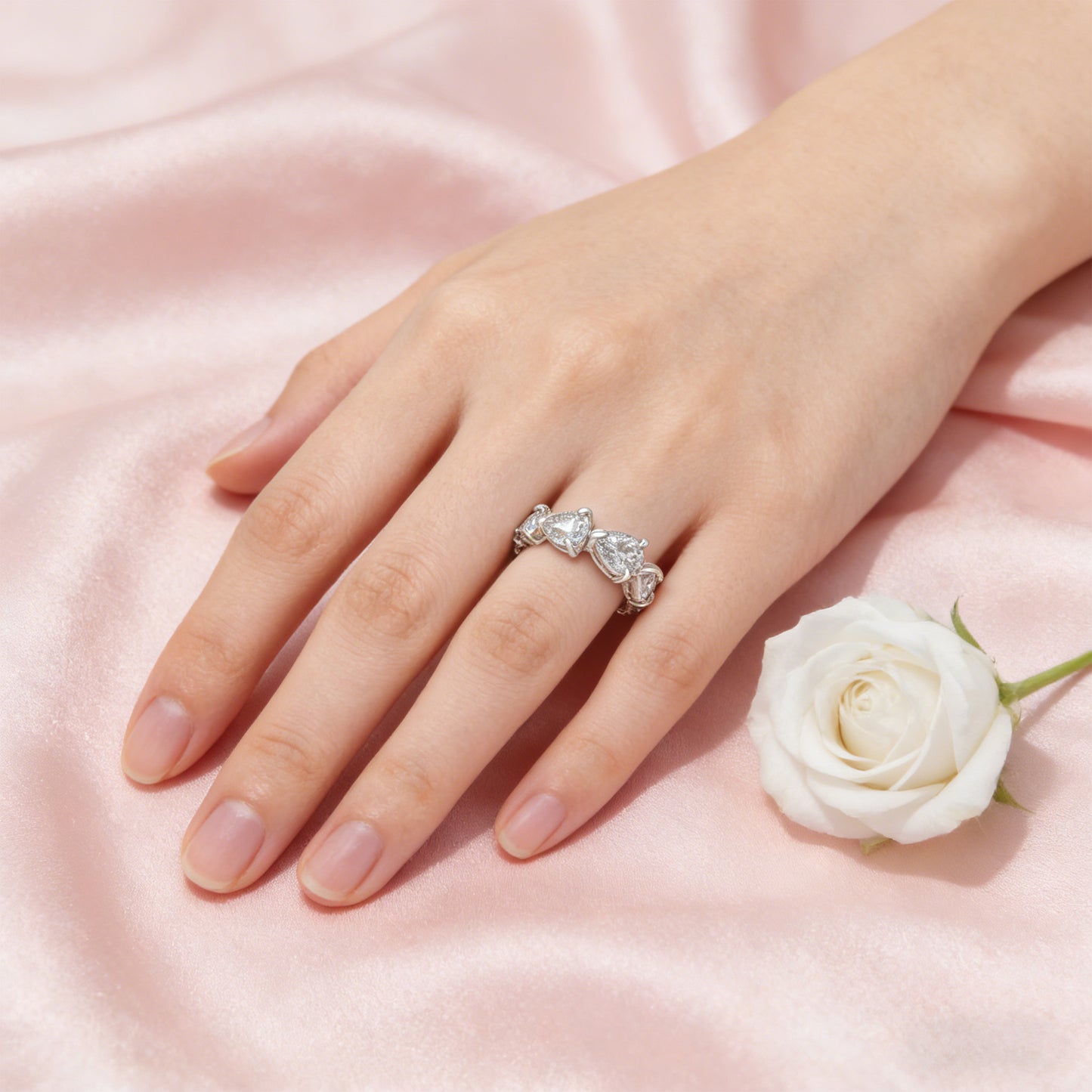 Pear Cut Moissanite Eternity Ring Sterling Silver Wedding Band