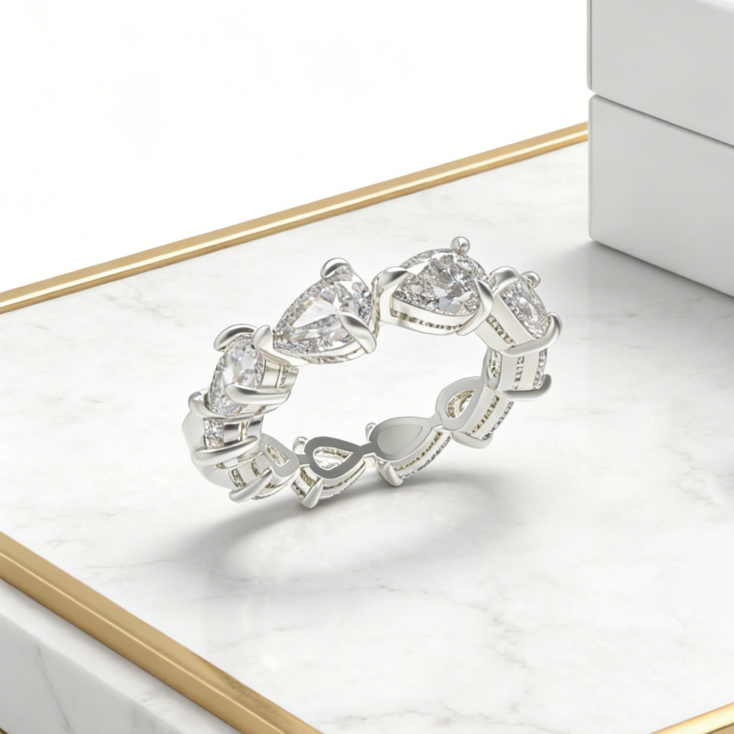 Pear Cut Moissanite Eternity Ring Sterling Silver Wedding Band