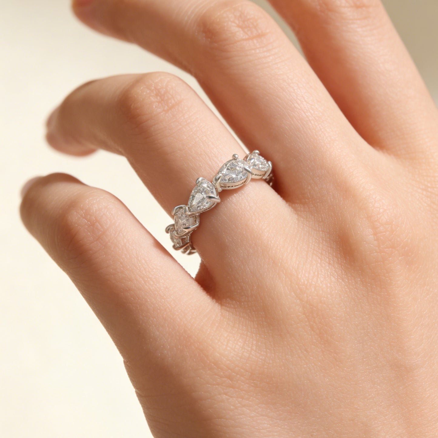 Pear Cut Moissanite Eternity Ring Sterling Silver Wedding Band