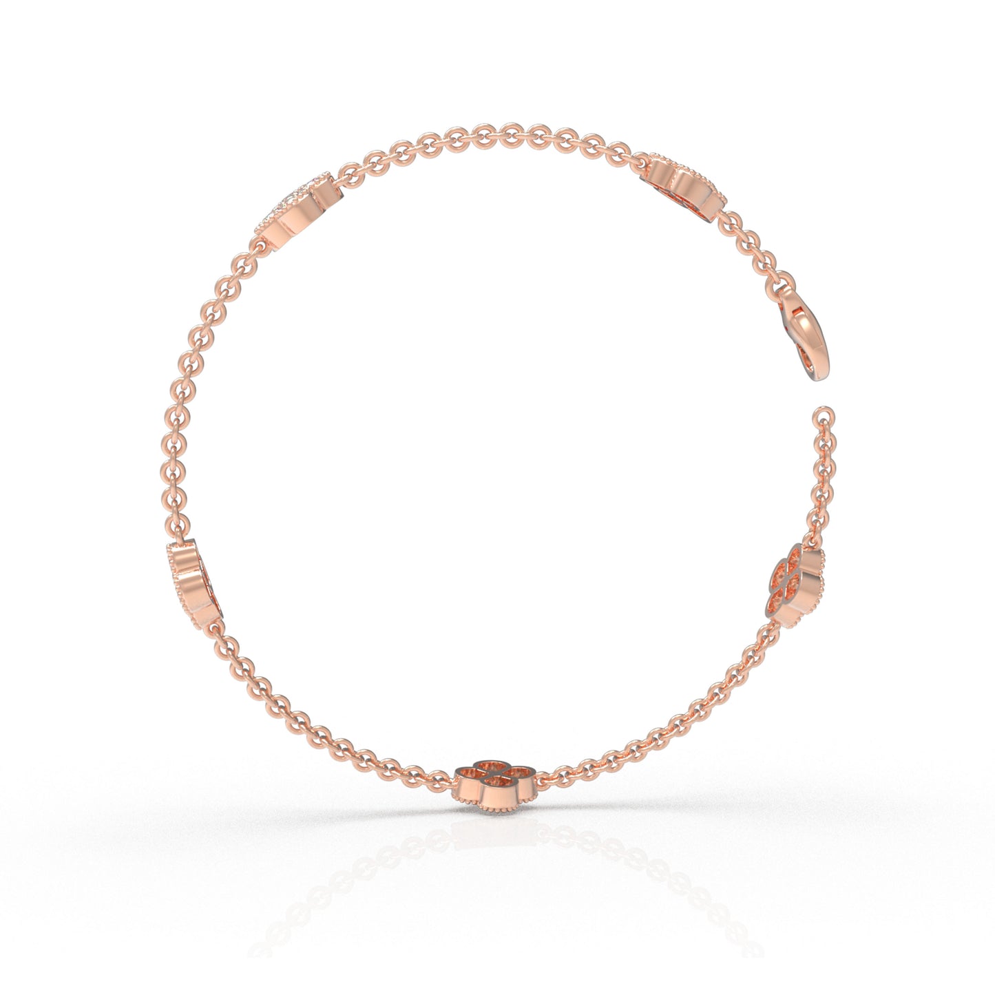 Sterling Silver 14K Rose Gold Plated Four Leaf Clover Lucky Bracelet with 1ct/2ct/3ct Moissanite, Gift for Women