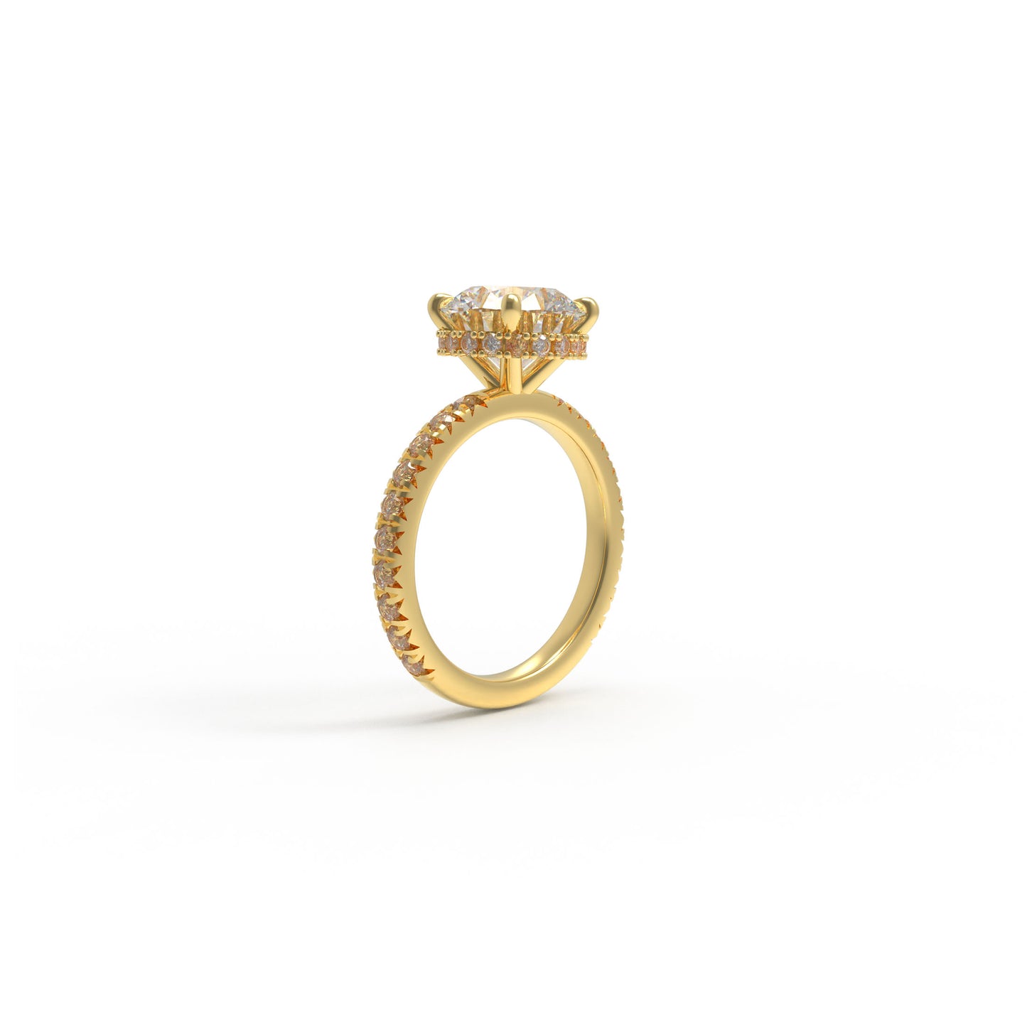 Handmade Gold Engagement and Wedding Ring - 1CT/2CT/3CT Main Stone, 0.5CT Side Stones, 9K/14K/18K Yellow Gold Options