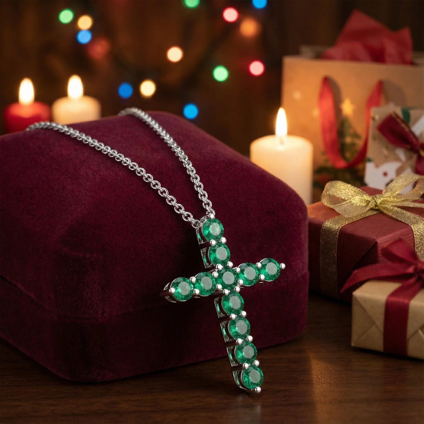 925 Sterling Silver Pendant Necklace with 1ct Lab-Created Emeralds (11 Round 3mm) - 450mm Chain, Elegant Gift for Women, Anniversary & Birthday Present