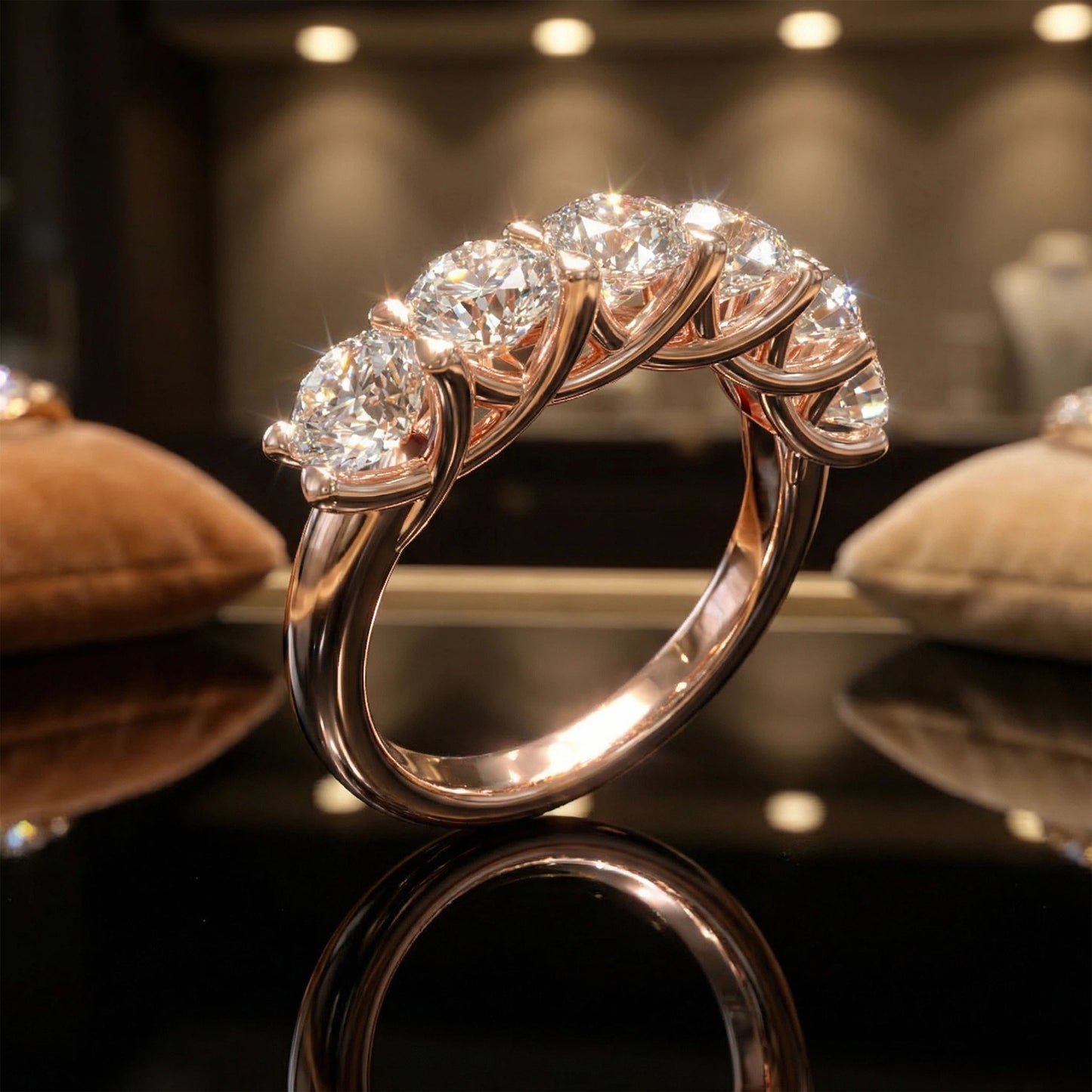 1.8ct Lab Grown Diamond Ring for Women - 6 Stone VVS1-VVS2 D-E Color Engagement Ring, Available in 10K/14K Rose Gold, Perfect Wedding & Anniversary Band