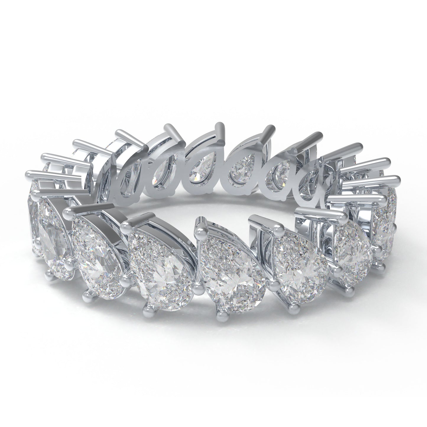 925 Sterling Silver Pear Cut Lab Created Moissanite Eternity Band 3CT Wedding Anniversary Ring