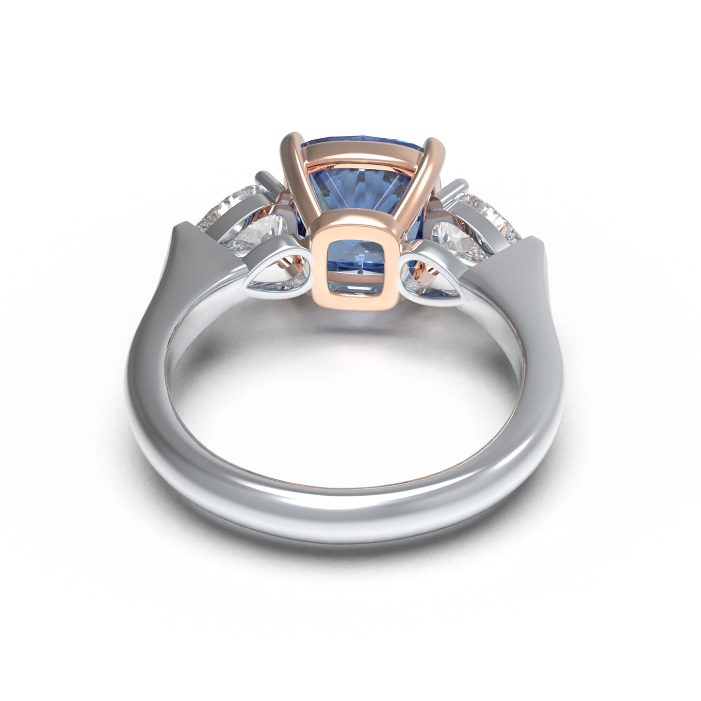 Handmade Three - Stone Ring with Lab - Grown Sapphire (2.8CT/4CT) & Lab - Grown Diamond Accents, 9K/14K/18K White Gold & Platinum Optional