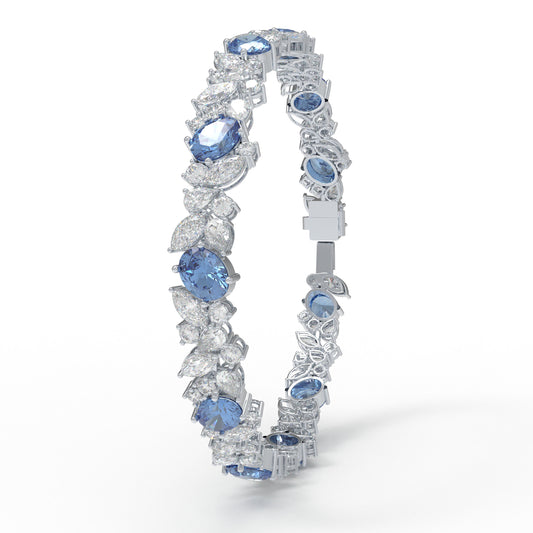 925 Sterling Silver Marquise Bracelet – 11 Lab-Created Marquise Sapphires & 33 Pear Moissanite, 10ct/12ct/15ct Total Carat, Luxury Jewelry Gift for Wife, Mother, Sister