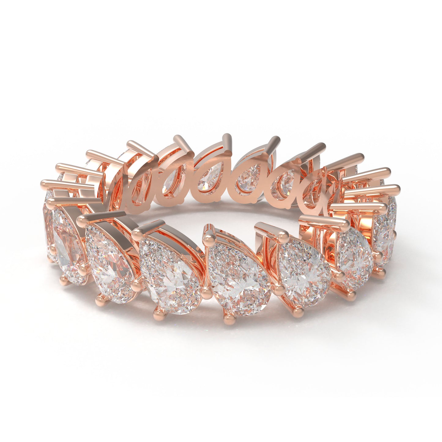 10K/14K Rose Gold Pear Lab Grown Diamond Eternity Band 3CT Wedding Proposal Anniversary Ring