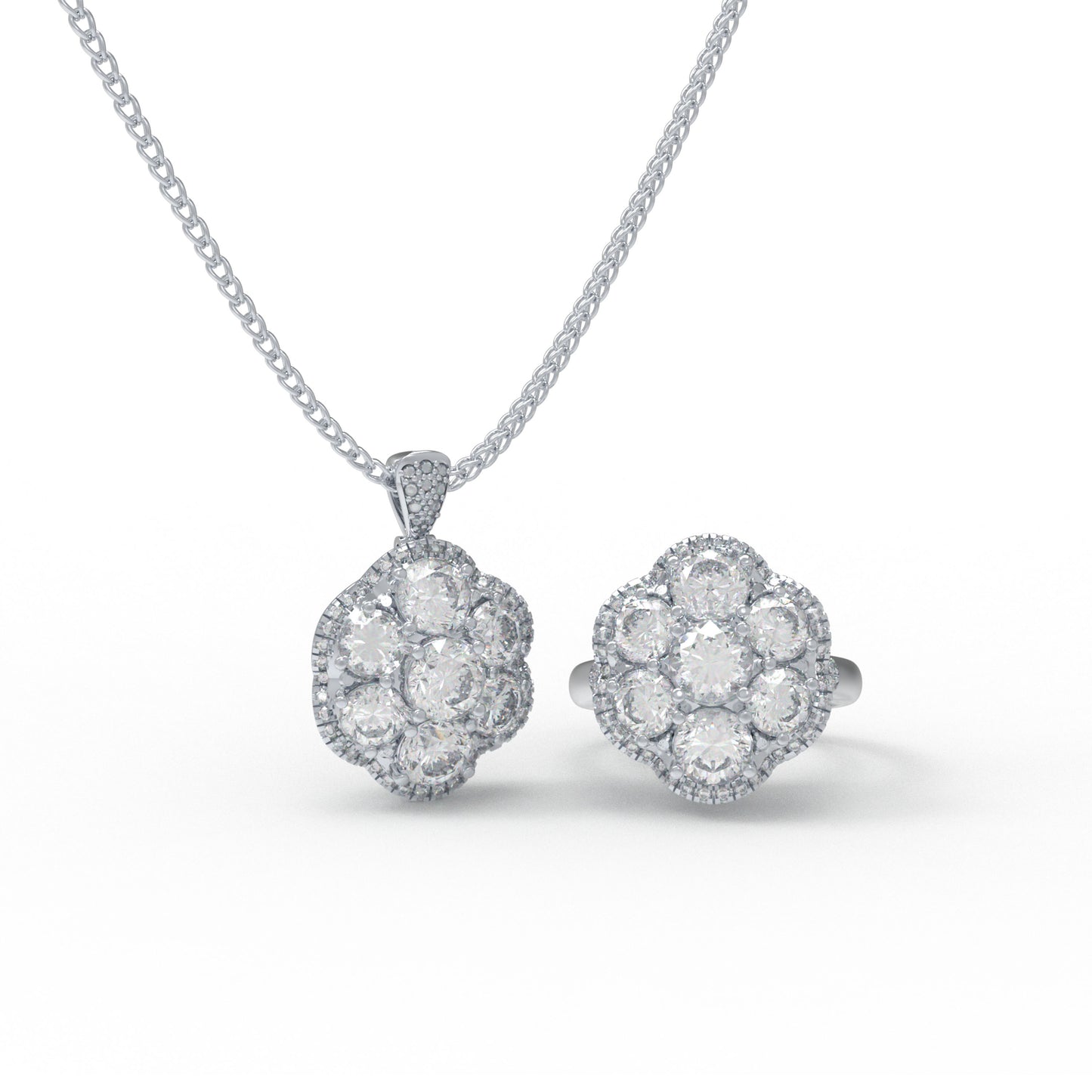 2-in-1 Convertible Lab Grown Diamond Jewelry Set: Pendant Necklace & Ring (10K/14K White Gold, 950 Platinum, VVS1-VVS2 D-E Color, Handcrafted Luxury)