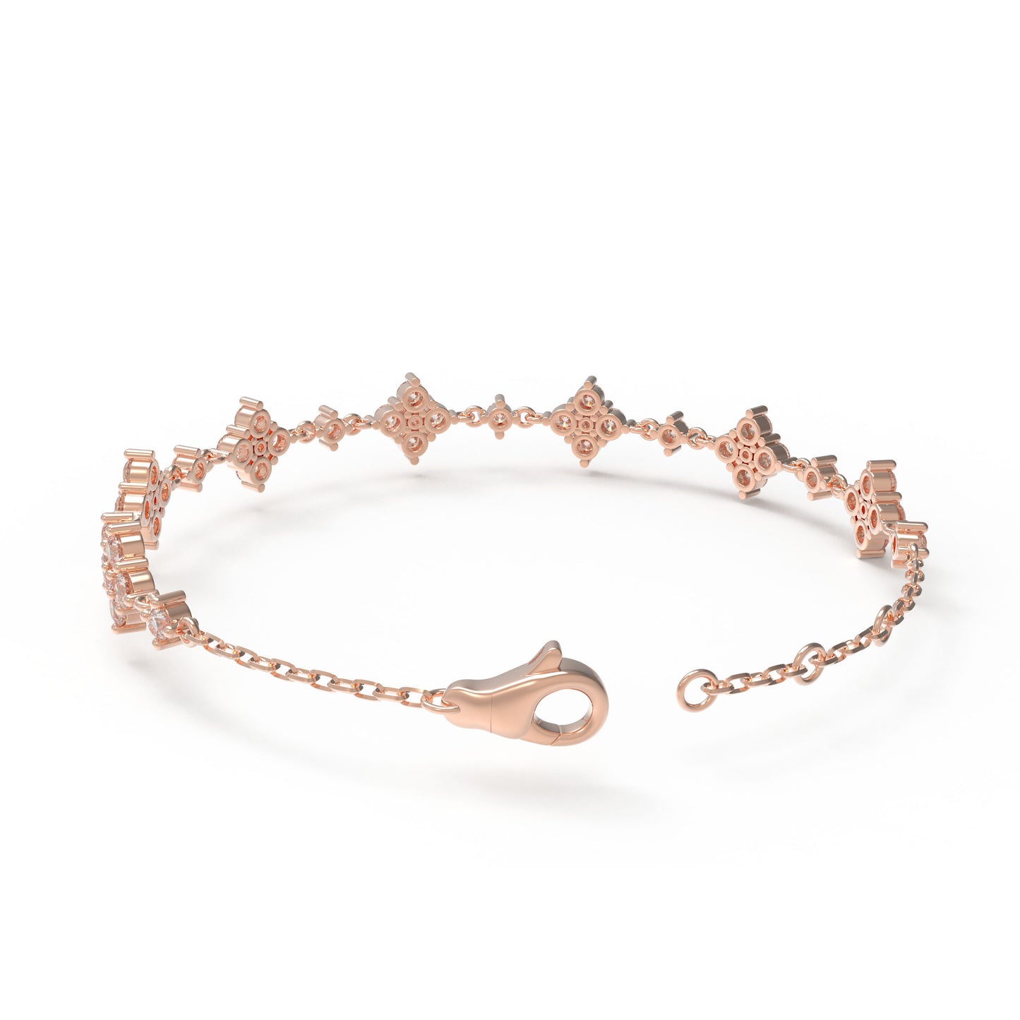 Ophelia Eternity Women's Rose Gold Four Leaf Clover Bracelet | 2ct/3ct Lab Diamond | Adjustable Lucky Jewelry for Anniversary, Mother's Day Gift