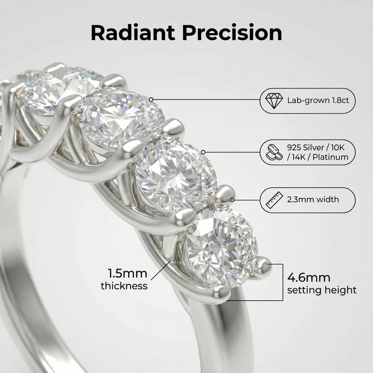 6-Piece 1.8ct Brilliant Cut Moissanite Ring in 925 Sterling Silver, Anniversary & Engagement Gift for Her, Wife, Girlfriend