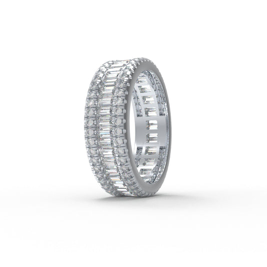 925 Silver Eternity Ring – 96 Round & 45 Baguette Moissanite – Engagement Wedding Band