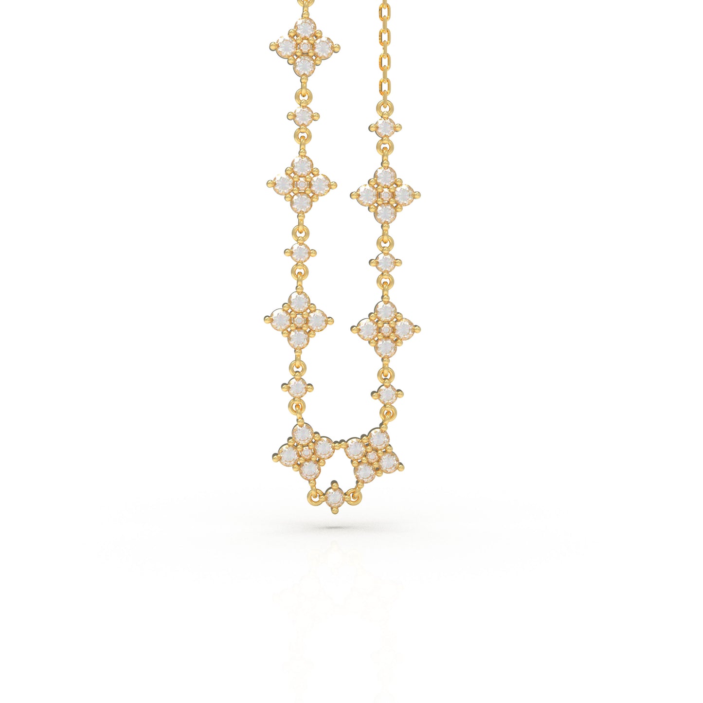 Ophelia Eternity Women's Yellow Gold Four Leaf Clover Bracelet | 2ct/3ct Lab Diamond | Adjustable Lucky Jewelry for Anniversary, Mother's Day Gift
