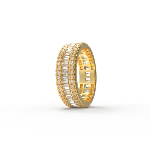 14K Gold Plated Eternity Ring – 96 Round & 45 Baguette Moissanite – Engagement Wedding Band