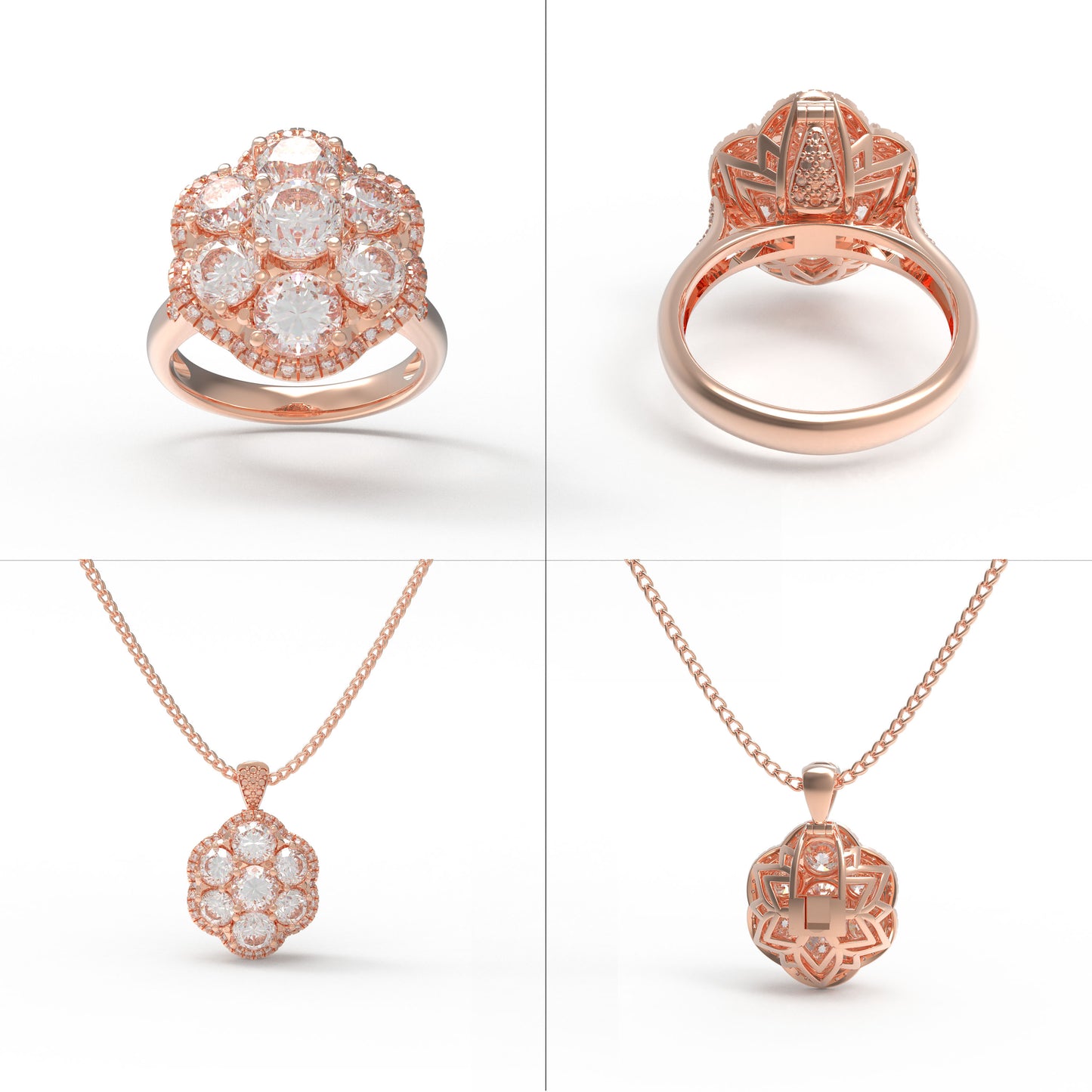 2-in-1 Convertible 3ct Lab Grown Diamond Jewelry Set: Pendant Necklace & Ring (10K/14K Rose Gold, VVS1-VVS2 D-E Color, Handcrafted)