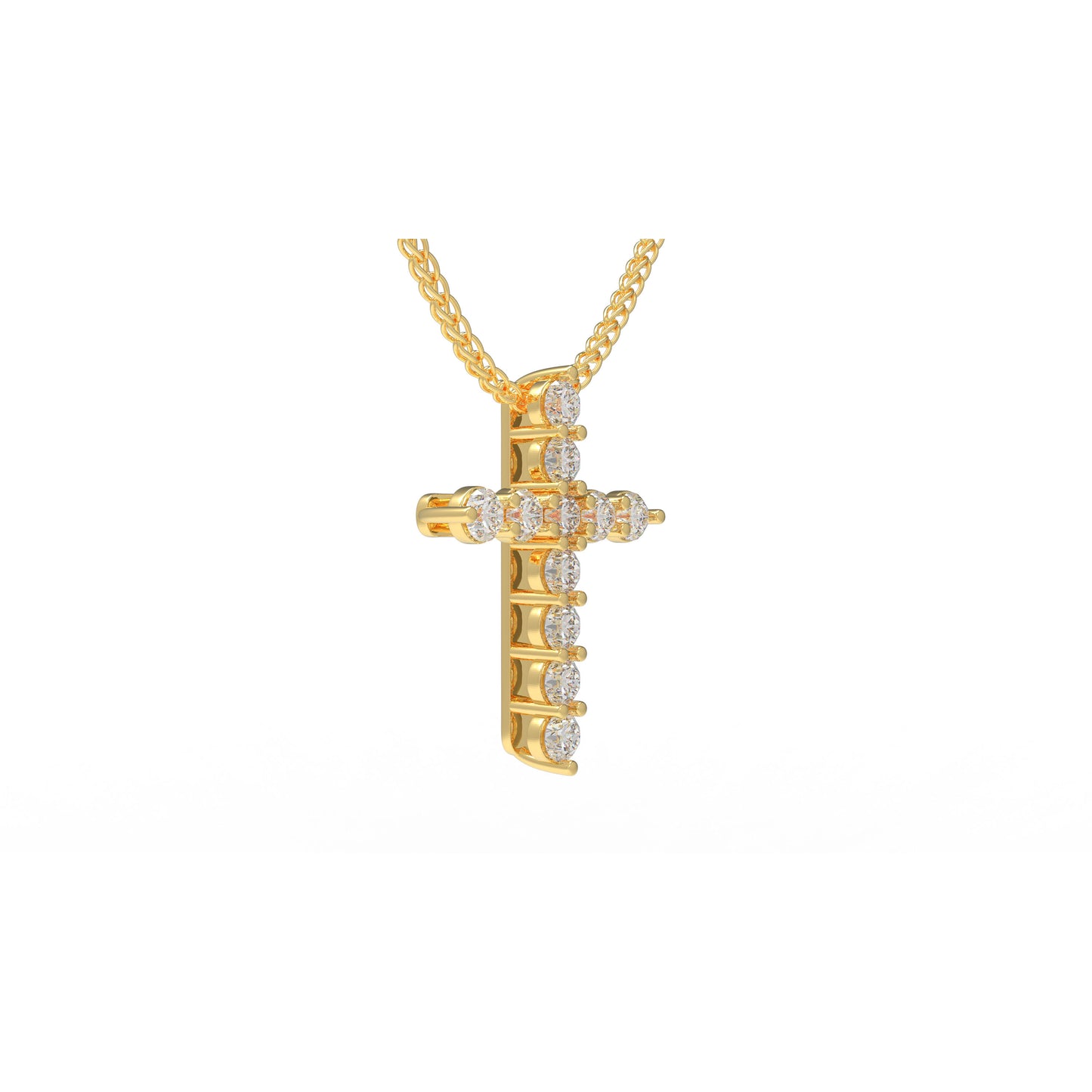 10K/14K Yellow Gold Cross Lucky Pendant Necklace with 0.7ct Lab Grown Diamonds, 11 Stones of 3mm Diameter, Perfect Gift for Women, Girlfriend, Wife, Mom, Client on Birthday, Anniversary, Mother's Day