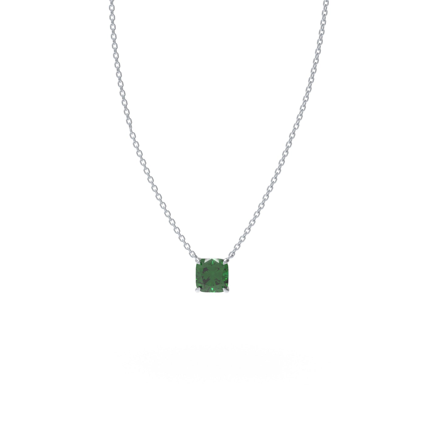 Handmade 925 Sterling Silver Cushion Cut Lab-Grown Emerald Pendant, Luxury Green Gemstone Jewelry Gift