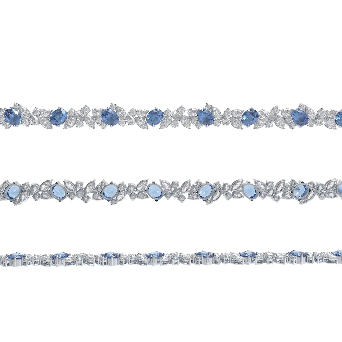 Handmade Gorgeous Lab - Grown Sapphire & Diamond Bracelet, 9K/14K/18K White Gold Optional, Total Weight 10CT/12CT/15CT