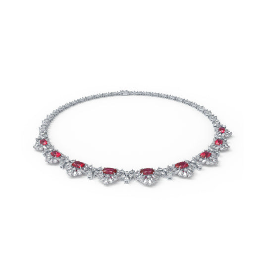 Ophelia Eternity Lab Grown Diamond & Ruby Statement Necklace, 16ct Ruby & 20ct Fancy Shape Lab Diamond, 18K/14K/9K Gold & Platinum Option, Luxury Fine Jewelry for Women