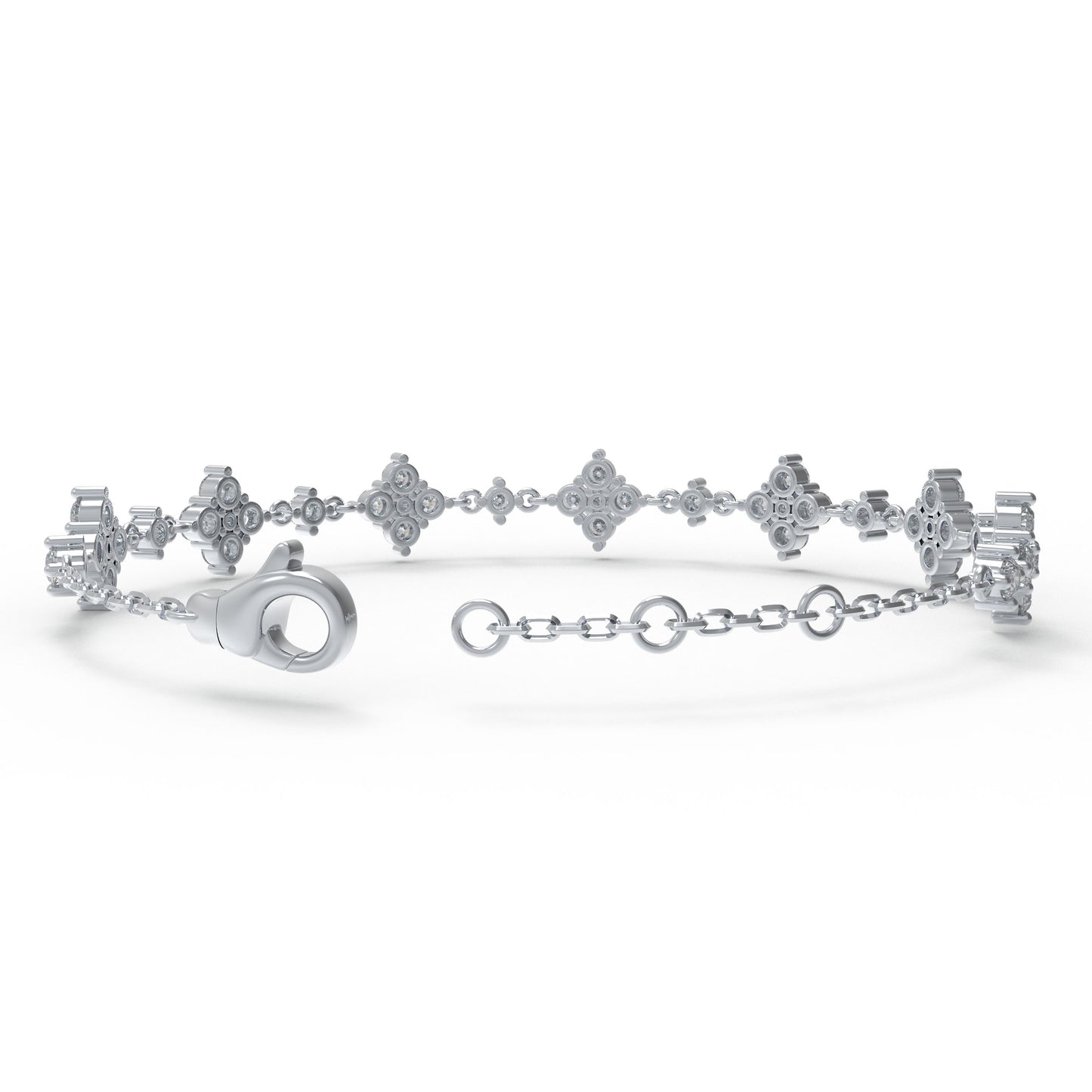 Ophelia Eternity Women's White Gold or 950 Platinum Four Leaf Clover Bracelet | 2ct/3ct Lab Diamond | Adjustable Lucky Jewelry for Anniversary, Mother's Day Gift
