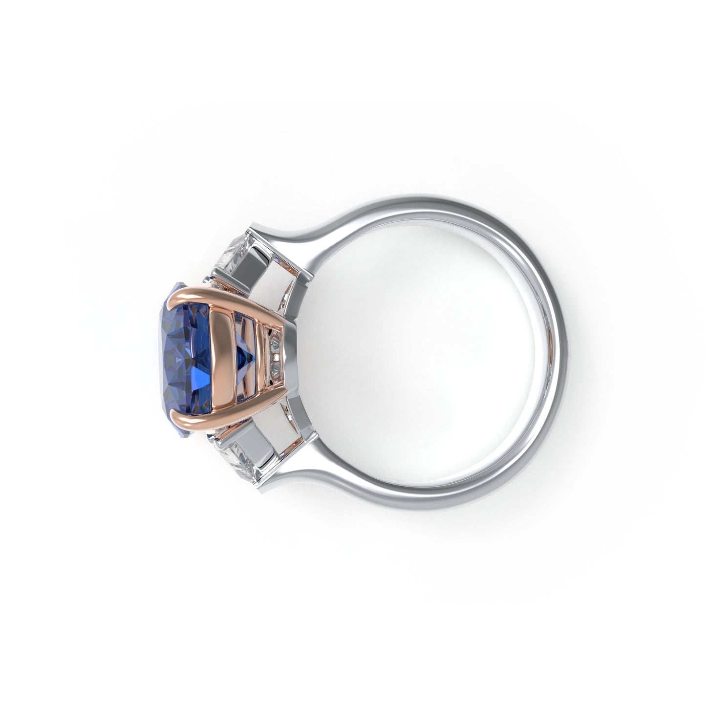 Handmade 3 - Diamond Ring with 2.8CT/4CT Lab - Grown Blue Main Diamond, 9K/14K/18K White Gold, Ideal for Proposal, Wedding, Anniversary