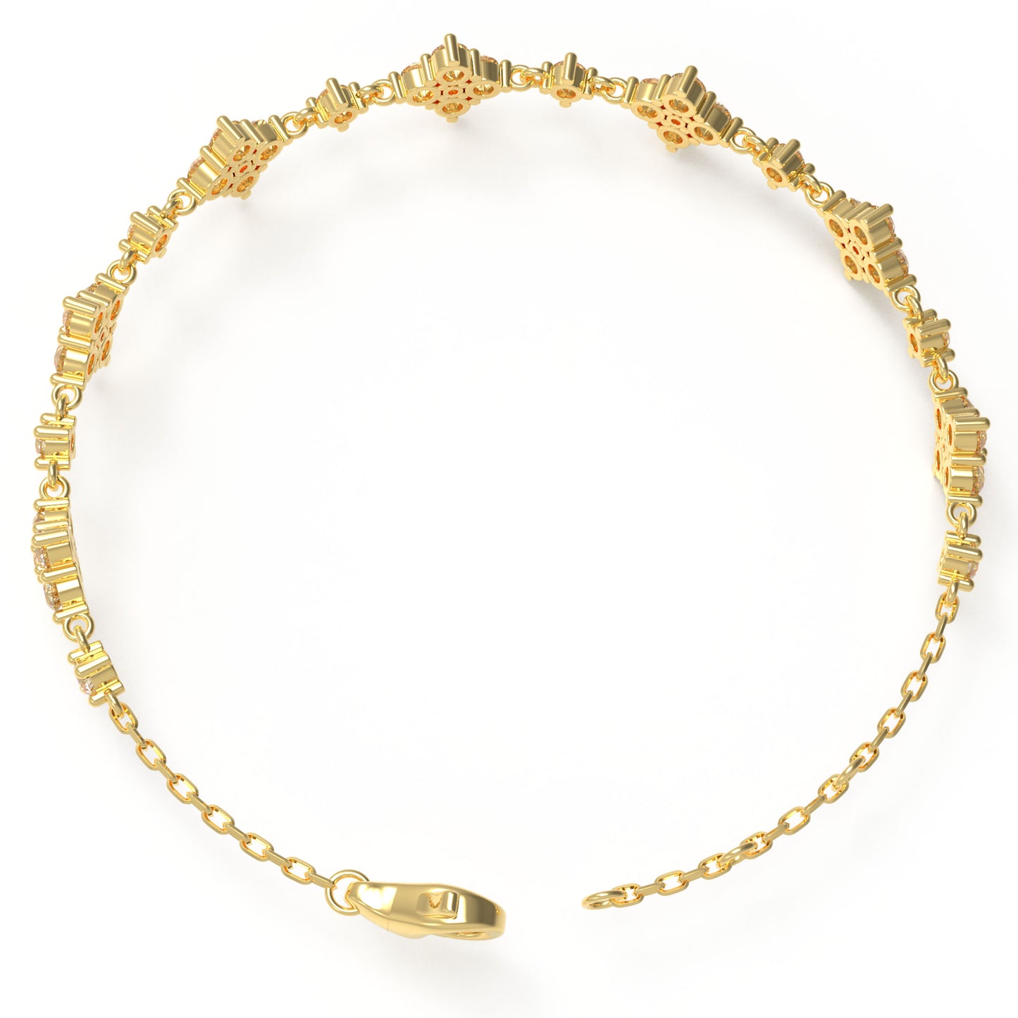 Ophelia Eternity Women's Yellow Gold Four Leaf Clover Bracelet | 2ct/3ct Lab Diamond | Adjustable Lucky Jewelry for Anniversary, Mother's Day Gift