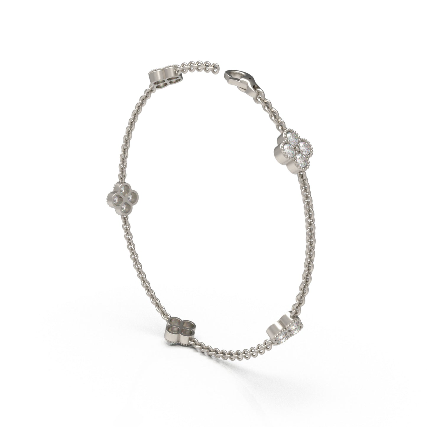 Handmade Four - Leaf Clover Bracelet with Lab - Grown Diamonds (VVS1 - VVS2 Clarity) in 9K/14K/18K White Gold
