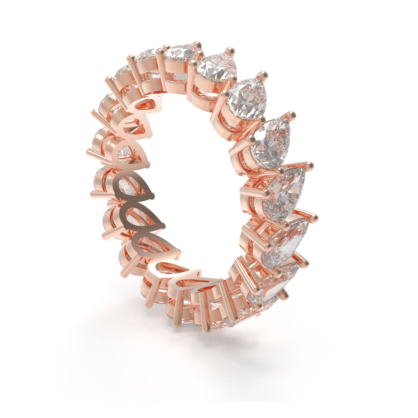 10K/14K Rose Gold Pear Lab Grown Diamond Eternity Band 3CT Wedding Proposal Anniversary Ring