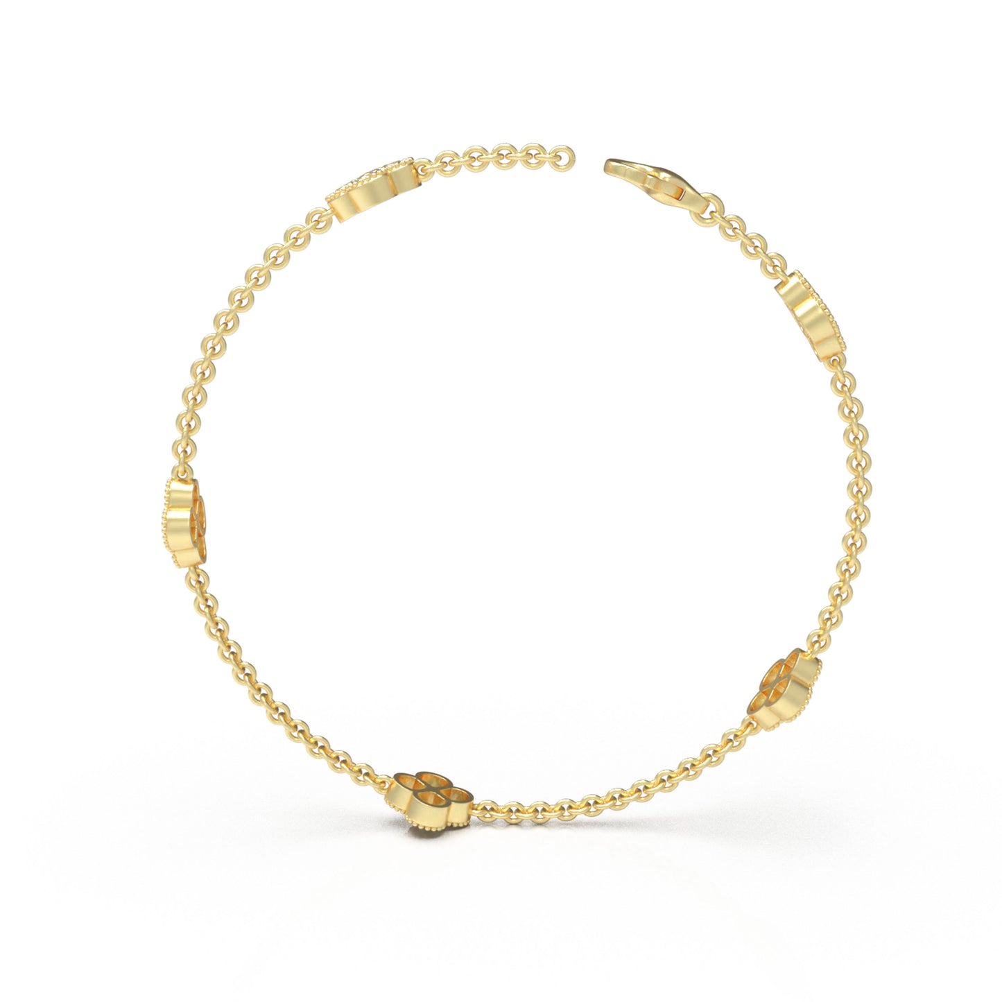 Sterling Silver 14K Gold Plated Four Leaf Clover Lucky Bracelet with 1ct/2ct/3ct Moissanite Stones, Gift for Her